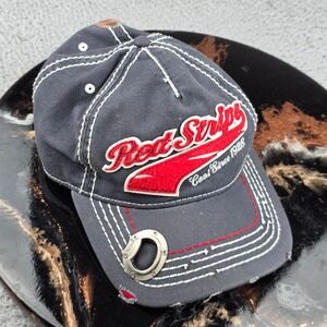 Red Stripe Baseball Cap Men Adjustable Gray Red Bottle Opener Distressed Hat